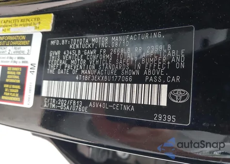 2011 Toyota Camry Le from USA, damaged, VIN 4T1BF3EKXBU177066